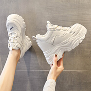 古梵莎鞋子女老爹鞋學(xué)生春季新款松糕內增高10cm休閑女鞋百搭厚底小白鞋 米色 37