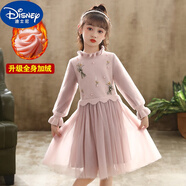迪士尼（Disney）女童連衣裙2023秋裝新款小女孩禮服春秋兒童裙子洛麗塔公主裙秋季 163粉色加絨 毛衣裙 160cm