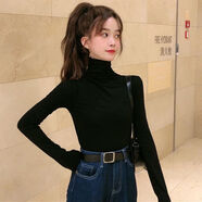 高領(lǐng)打底衫女春秋季冬上衣內搭黑色百搭薄款洋氣白色長(cháng)袖t恤ins潮SN3122 黑色 M