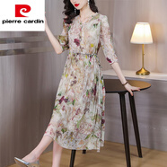 皮爾卡丹（pierre cardin）真絲連衣裙女夏裝2025年新款氣質(zhì)洋氣桑蠶絲碎花度假長款裙子高檔 7078花色 2XL 125-135斤