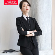 名流都會(huì)職業(yè)裝女裝新款小西裝時(shí)尚職業(yè)氣質(zhì)女神范學(xué)生面試正裝工作西服 黑色單件西裝 3XL(130-140斤左右)