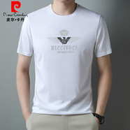 皮爾卡丹（pierre cardin）短袖T恤男中青年男裝夏季薄款半袖圓領(lǐng)休閑冰絲體恤衫 白色 170/50/L