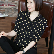 橫行道2024新款雪紡衫女裝中袖寬松波點(diǎn)上衣服春裝襯衫外套系帶襯衣 黑色杏點(diǎn) XL