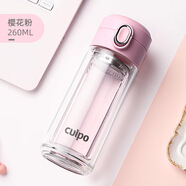cuipo雙層玻璃杯耐熱水杯男女便攜咖啡杯時(shí)尚泡茶杯防燙杯子 櫻花粉 260ml