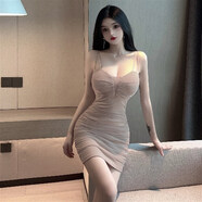 悅景圣夜場(chǎng)性感女裝顯瘦夜店性感連衣裙洗浴按摩短裙連衣裙技師工作服 卡其色 S