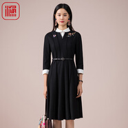 FISHING女裝連衣裙2022秋季冬新款百搭針織毛呢修身裙FGED0037 黑 M