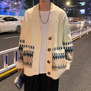 格潤歐尚日系開衫毛衣男女秋冬款復(fù)古學(xué)生百搭字母刺繡慵懶中長款針織衫外 軒潮社677杏色 L