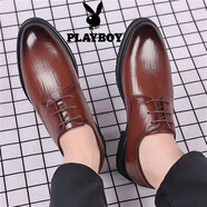 花花公子（PLAYBOY PHYSICAL）男鞋新款英倫韓版潮鞋商務(wù)正裝增高皮鞋真皮休閑系帶婚鞋正裝皮鞋 5099款棕色 41