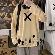 大魚(yú)界線(xiàn) 日系t恤男長(cháng)袖秋季情侶款寬松上衣大碼動(dòng)漫衣服男高初中學(xué)生青少年卡通印花圓領(lǐng)體恤打底衫男 TX99淺卡其色T恤 XL(130-150斤)