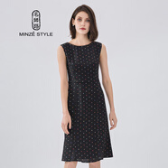 名師路無(wú)袖連衣裙夏裝新款花邊領(lǐng)十字印花A字連衣裙 黑色88 M