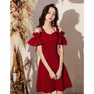 塞德勒酒紅色敬酒服新娘短款甜美吊帶小禮服連衣裙氣質(zhì)顯瘦平時(shí)可穿秋季 酒紅色 M(建議96-105斤）