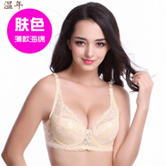 溫年 夏季內衣女透氣薄款 聚攏蕾絲文胸無(wú)海綿胸罩 膚色【有鋼圈薄海綿】 90C 40C