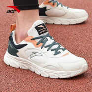 安踏男鞋運動(dòng)鞋子男士2026春秋季透氣網(wǎng)面軟底輕便跑步鞋休閑通勤鞋 【皮網(wǎng)】淺米白/綠-1 42.5 碼