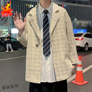 閱鄉(xiāng)胖子日系小香風(fēng)毛呢外套男大碼休閑痞帥工裝上衣秋季潮牌呢子夾克 西裝款白色 L 120-140斤可穿
