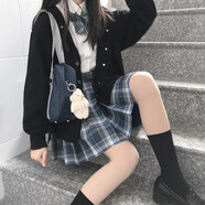 JK【JK制服官方】全套日系學(xué)院風(fēng)少女格裙jk制服套裝百褶短裙辣妹 黛縹+長(cháng)袖襯衫+領(lǐng)花 XL【尺碼偏小】