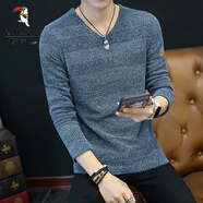 啄木鳥(niǎo)（TUCANO）長(cháng)袖T恤男V領(lǐng)秋衣秋裝加絨保暖衣服冬季男裝秋季衛衣鏤空潮打底衫 F012【款】 藍色 常規 6XL (175-190斤)