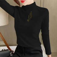 珞妮雙面德絨打底衫女秋冬女裝新款保暖百搭半高領(lǐng)長(cháng)袖t恤內搭上衣女 黑色 2XL 建議130-150斤