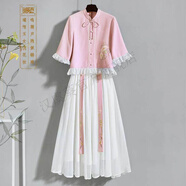 漢虞葵漢服女衣服學(xué)生古裝長(cháng)款中國風(fēng)唐裝民族風(fēng)裙改良版仙女裙套裝 粉色套裝 (上衣+裙子) M 【96-107斤】