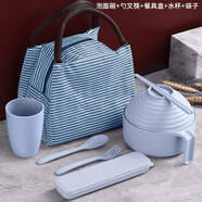 巧居巧具小麥秸稈餐具泡面碗帶蓋飯碗個(gè)人專用碗具套裝湯碗大號(hào)碗筷家用 【淺海藍(lán)】8件套