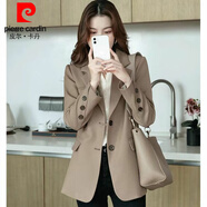 皮爾卡丹（pierre cardin）西裝外套女2025春秋新款韓版寬松休閑百搭中長(zhǎng)款西裝上衣 卡其色 XL :121-130斤