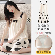 迪莉雅帶胸墊睡裙女夏季純棉薄款休閑防凸點吊帶睡衣女夏天連衣裙家居服 XD8245 L （建議100-120斤）