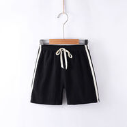 糊圖狗兒童短褲夏季男童女童沙灘褲男孩女孩運動(dòng)五分褲寶寶棉麻休閑褲子 雙條杠-杠黑色 100 建議身高90-98