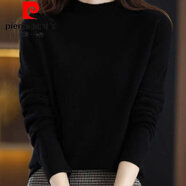 皮爾卡丹（pierre cardin）100%羊毛衫女薄款半高領(lǐng)套頭毛衣秋冬季短款針織打底衫 黑色 3XL