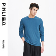 PINLI品立 長(cháng)袖T恤男 秋冬季男裝雙面絨德絨內搭保暖打底男士體恤上衣 圓領(lǐng)-湖藍 2XL 185