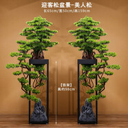 桔梗謠 仿真迎客松擺件崖柏羅漢松盆景大型仿真綠植物落地?cái)[件客廳辦公室酒店售樓部過道裝飾品假樹盆栽造景 仿真迎客松盆景-美人松（一對）