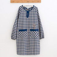 茶光（CHAGUANG）韓式可愛(ài)個(gè)性男女長(cháng)袖圍裙防污棉圍兜家務(wù)時(shí)尚工作服廚房家用罩衣 藍色（T-298格子灰貓）