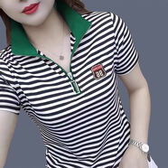 棠瑜衣服女裝新款2023流行爆款上衣清倉撿漏夏季女士t恤短袖條紋時(shí)尚 撿漏【處理】綠色領(lǐng)條紋拉鏈 XL【建議105-120斤】