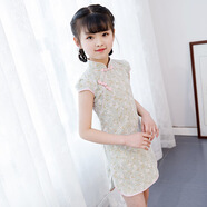 毛毛鴨（Maomaoya）10女童夏季連衣裙5兒童夏裙6女孩7夏天8旗袍13裙子9表演禮服12歲4 葡萄花淺綠色 110 （建議身高100-108CM）