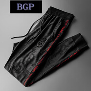 BGP潮牌時(shí)尚百搭新款個(gè)性休閑提花刺繡長(zhǎng)褲子男士潮流帥氣修身小腳褲 黑色 XL