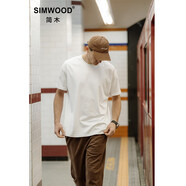 SIMWOOD簡木男裝【標(biāo)準(zhǔn)寬松】新款265g基礎(chǔ)純色重磅打底短袖T恤SL130765 白色 M （建議121-135斤）