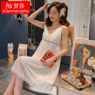 仙夢(mèng)莎 宮廷帶胸墊睡裙女夏季短袖純棉蕾絲網(wǎng)紗睡衣春夏公主風(fēng)甜美可愛(ài) 8825白色（帶胸墊） S