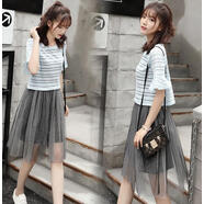 蘭威費雷145CM夏季新款女裝150CM嬌小矮個(gè)子女生加小碼連衣裙套裝 藍色 L 100斤-115斤