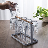 天喜（TIANXI）玻璃杯水杯耐熱加厚杯子茶杯INS飲料杯牛奶杯早餐杯果汁杯啤酒杯 六只裝+杯架