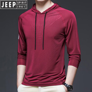 吉普（JEEP）冰絲長(cháng)袖t恤男夏季薄款帶帽防.曬運動(dòng)速干衣夏天薄男士連帽衛衣 5806棗紅 2XL 150到165斤