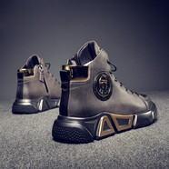 AOSENTU男靴國潮頭層牛皮冬季馬丁靴男高幫鞋棉鞋復古靴特大碼男鞋45 46 灰色單鞋 40