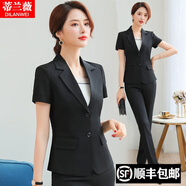 蒂蘭薇小西裝女職業(yè)裝女裝套裝夏季短袖西服女正裝女士工作服酒店商務 兩扣西裝+長褲+吊帶 3XL(建議：130-140斤以內(nèi))