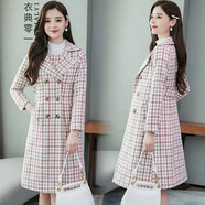 衣典零一 兩件套套裝裙2020冬裝新款秋冬季女裝時(shí)尚氣質(zhì)套裝遮肚子顯瘦女士格子長(cháng)袖毛呢連衣裙短款裙子 粉格 L