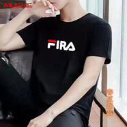 慕舍（mushe）輕奢男裝夏裝短袖t恤男士新款圓領(lǐng)夏季寬松舒適潮流休閑半袖 大F黑色印花款 4XL （建議175-190）
