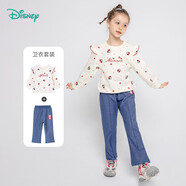 迪士尼寶寶（Disney Baby）迪士尼童裝女童套裝可愛(ài)米妮小飛袖上衣牛仔褲2件套 杏色 4歲/身高110cm