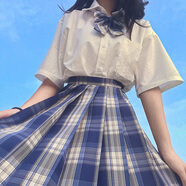 妃秀蝶jk制服套裝全套格裙短裙學百褶裙a字半身裙日系學院風 咩呀裙子+領結+襯衫 M