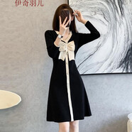 女裝新款連衣裙女2022秋冬新款法式V領(lǐng)蝴蝶結(jié)小香風連衣裙氣質(zhì)收腰顯瘦A字裙赫本風秋冬洛麗塔 紅色 M