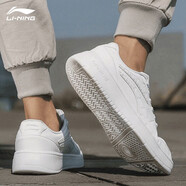 李寧（LI-NING）板鞋男鞋新款潮流時尚經(jīng)典百搭低幫休閑鞋厚底增高情侶小白鞋 標準白/香草白 43