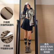 Ceokue卡其色百褶裙女半身裙秋冬短裙春夏季新款高腰顯瘦jk裙子a字裙 黑色【含內(nèi)襯】-春夏款 M (適合90-105斤)