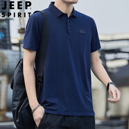JEEP SPIRITpolo領(lǐng)短袖t恤男棉質(zhì)商務(wù)休閑純色保羅衫打底衫純色上衣男裝 藍色 HF2232 XL  建議140-160斤