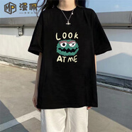 漫佩 純色T恤女短袖打底衫2022新款ins潮原宿BF寬松韓版學(xué)生半袖上衣服 短·袖黑色字母南瓜 S 建議65-85斤