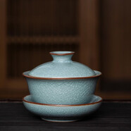 祥業(yè) 功夫茶具青花瓷碗無光白瓷蓋碗茶碗三才碗薄胎大號脂白如意 汝窯冰花韻香蓋碗